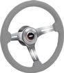 1967-72 Gray Leather / Chrome Spoke 14" Steering Wheel Kit with Bow Tie Horn Cap