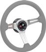 1967-72 Gray Leather / Brushed Spoke 14" Steering Wheel Kit with Cross Flag Horn Cap