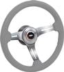 1969-94 without Tilt Column Gray Leather/Chrome Spoke 14" Steering Wheel Kit with Bow Tie Horn Cap