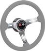1969-94 without Tilt Gray Leather / Chrome Spoke 14" Steering Wheel Kit with Cross Flag Horn Cap