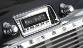 1947-53 GM Truck Laguna AM/FM Radio - Black Radio, with Buttons, Knobs and Chrome Radio Bezel