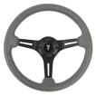 14" Gray Leather Steering Wheel w/Black Spokes and Pontiac Horn Cap