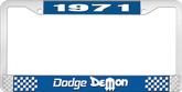 1971 Dodge Demon; License Plate Frame; Blue And Chrome With White Lettering