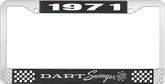 1971 Dart Swinger License Plate Frame - Black and Chrome with White Lettering