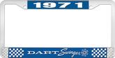 1971 Dart Swinger License Plate Frame - Blue and Chrome with White Lettering