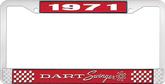 1971 Dart Swinger License Plate Frame - Red and Chrome with White Lettering