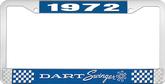 1972 Dart Swinger License Plate Frame - Blue and Chrome with White Lettering
