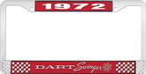 1972 Dart Swinger License Plate Frame - Red and Chrome with White Lettering