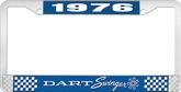 1976 Dart Swinger License Plate Frame - Blue and Chrome with White Lettering