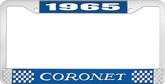 1965 Coronet License Plate Frame - Blue and Chrome with White Lettering