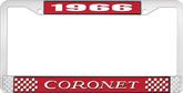 1966 Coronet License Plate Frame - Red and Chrome with White Lettering