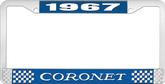1967 Coronet License Plate Frame - Blue and Chrome with White Lettering