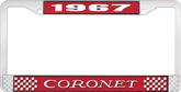 1967 Coronet License Plate Frame - Red and Chrome with White Lettering