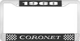 1968 Coronet License Plate Frame - Black and Chrome with White Lettering