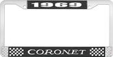 1969 Coronet License Plate Frame - Black and Chrome with White Lettering