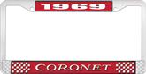 1969 Coronet License Plate Frame - Red and Chrome with White Lettering