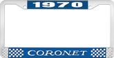 1970 Coronet License Plate Frame - Blue and Chrome with White Lettering