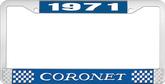 1971 Coronet License Plate Frame - Blue and Chrome with White Lettering