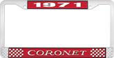 1971 Coronet License Plate Frame - Red and Chrome with White Lettering