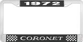 1972 Coronet License Plate Frame - Black and Chrome with White Lettering