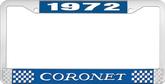 1972 Coronet License Plate Frame - Blue and Chrome with White Lettering