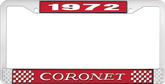 1972 Coronet License Plate Frame - Red and Chrome with White Lettering