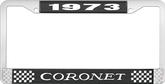 1973 Coronet License Plate Frame - Black and Chrome with White Lettering