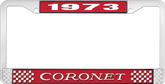 1973 Coronet License Plate Frame - Red and Chrome with White Lettering