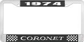 1974 Coronet License Plate Frame - Black and Chrome with White Lettering