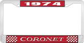 1974 Coronet License Plate Frame - Red and Chrome with White Lettering