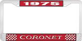 1975 Coronet License Plate Frame - Red and Chrome with White Lettering