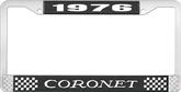 1976 Coronet License Plate Frame - Black and Chrome with White Lettering
