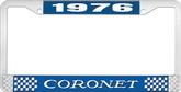 1976 Coronet License Plate Frame - Blue and Chrome with White Lettering