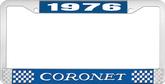 1976 Coronet License Plate Frame - Blue and Chrome with White Lettering