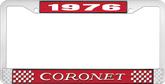 1976 Coronet License Plate Frame - Red and Chrome with White Lettering 