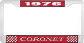 1976 Coronet License Plate Frame - Red and Chrome with White Lettering