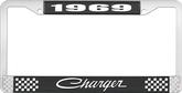 1969 Charger License Plate Frame - Black and Chrome with White Lettering