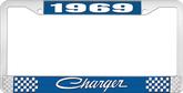 1969 Charger License Plate Frame - Blue and Chrome with White Lettering 