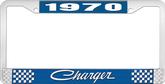 1970 Charger License Plate Frame - Blue and Chrome with White Lettering