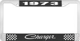 1973 Charger License Plate Frame - Black and Chrome with White Lettering