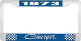 1973 Charger License Plate Frame - Blue and Chrome with White Lettering