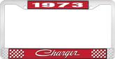 1973 Charger License Plate Frame - Red and Chrome with White Lettering