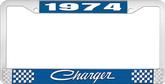 1974 Charger License Plate Frame - Blue and Chrome with White Lettering