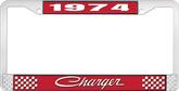 1974 Charger License Plate Frame - Red and Chrome with White Lettering