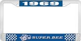 1969 Super Bee License Plate Frame - Blue and Chrome with White Lettering