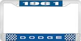 1961 Dodge License Plate Frame - Blue and Chrome with White Lettering