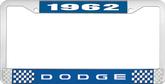 1962 Dodge License Plate Frame - Blue and Chrome with White Lettering