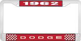 1962 Dodge License Plate Frame - Red and Chrome with White Lettering