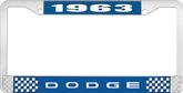 1963 Dodge License Plate Frame - Blue and Chrome with White Lettering