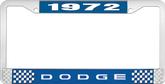 1972 Dodge License Plate Frame - Blue and Chrome with White Lettering